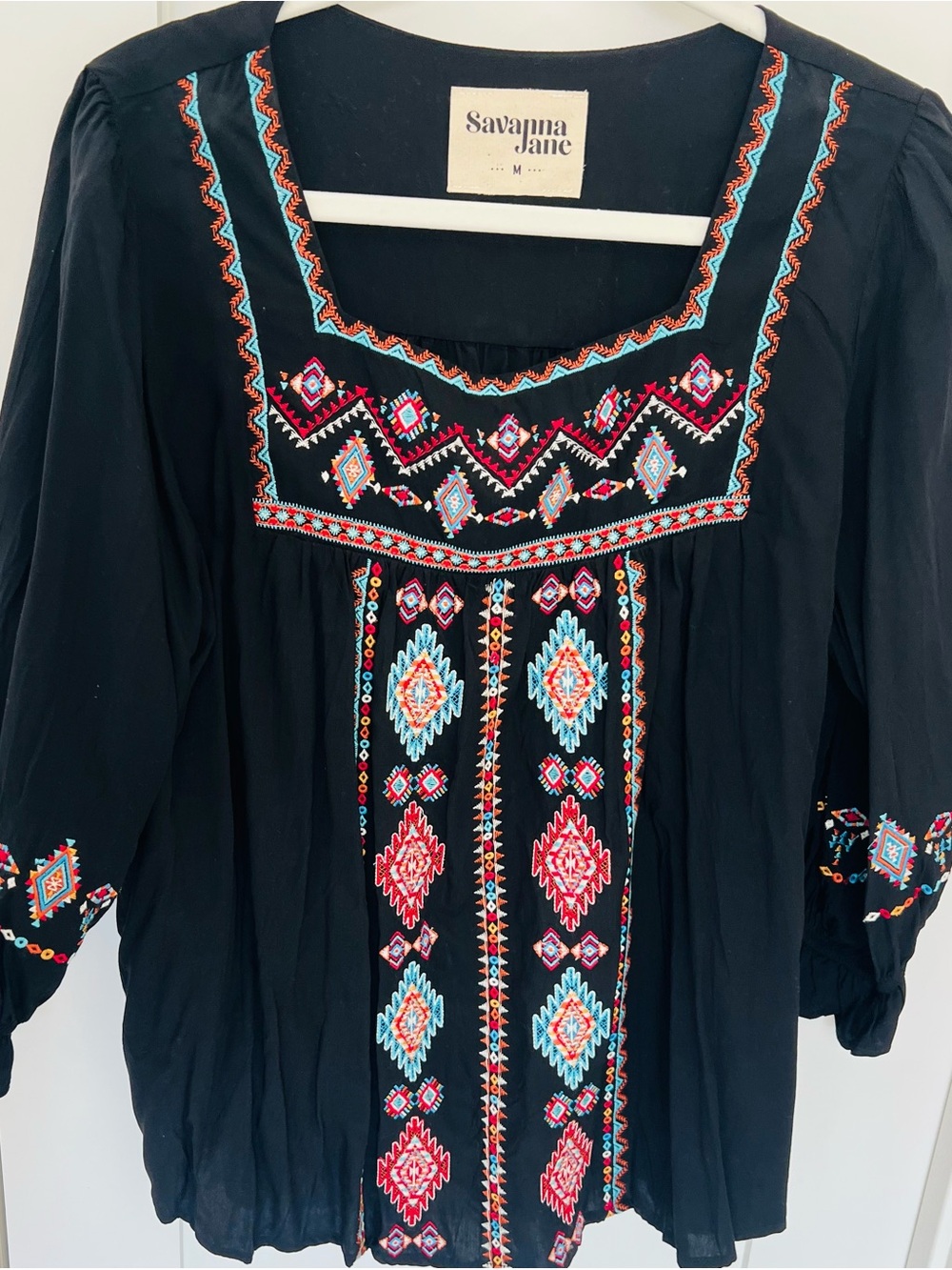 Savanna Jane Black Embroidered Boho Tunic Like New